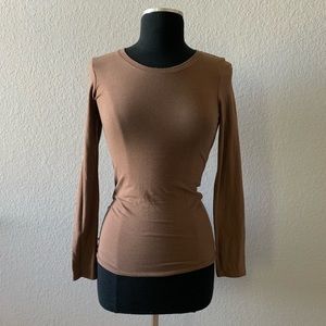 Fitted Plain Brown Longsleeve Tee